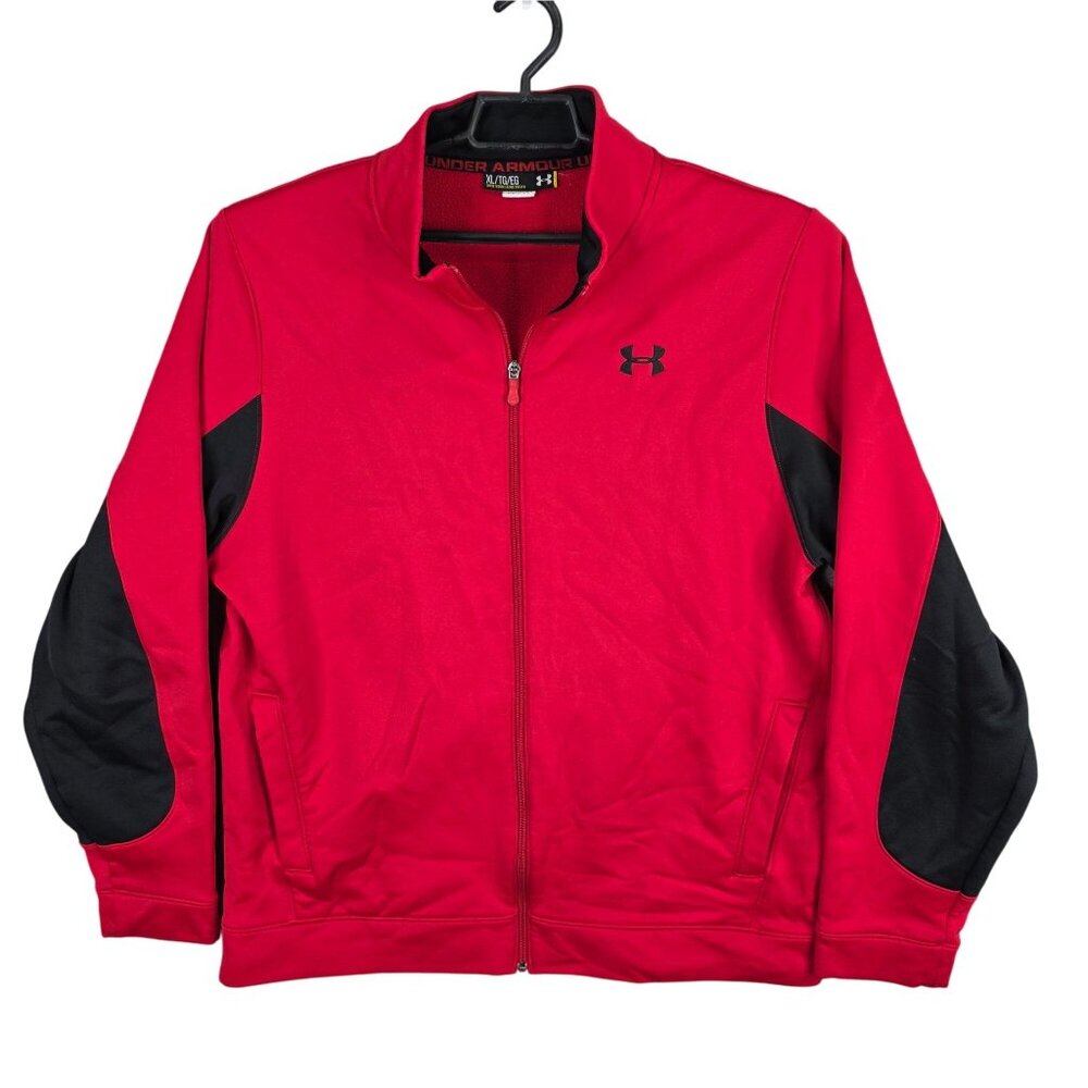Mens Under Armour Red & Black Full Zip Fleece Jacket Loose Fit Polyester Size XL